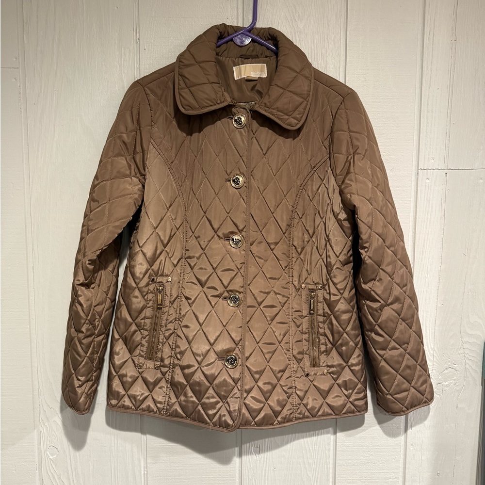 Michael Kors Tan Quilted Women's Puffer Jacket - Picture 1 of 13
